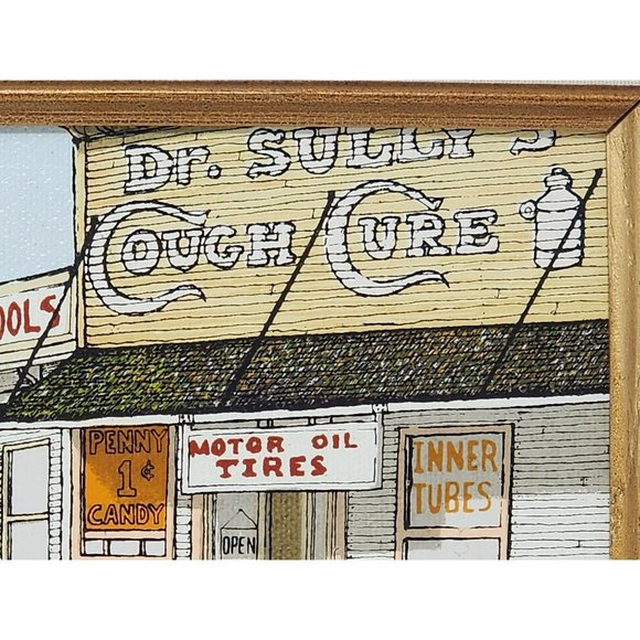 Vintage H. Hargrove Framed Serigraph Oil Painting Dr Sullys Cough Cure Red Car - Picture 5 of 7
